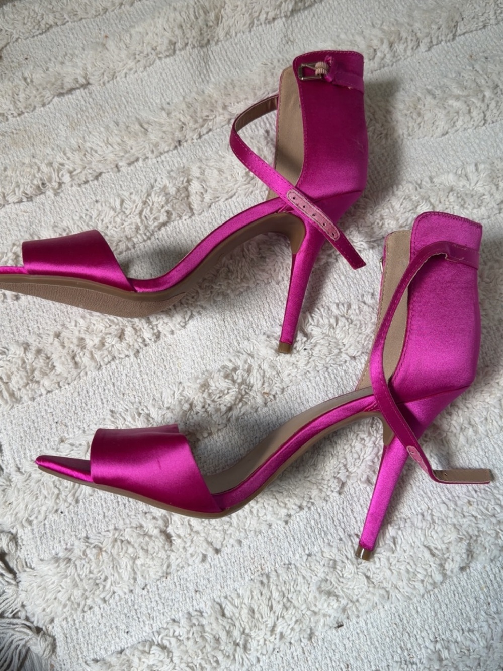 Zigi Soho Bright Fuchsia Satin Ankle-Strap Stiletto Heels